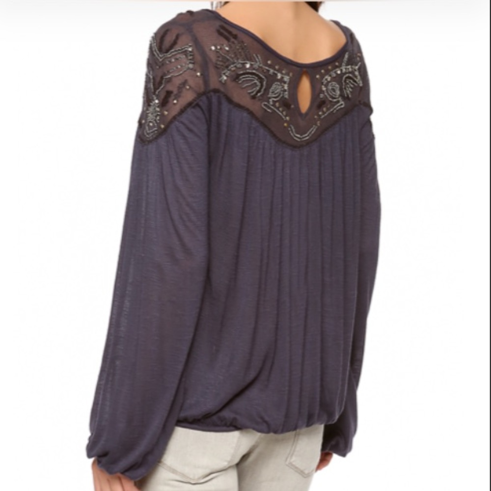 Free People Blue Embellished Top DEFECTS NWT - Picture 3 of 16